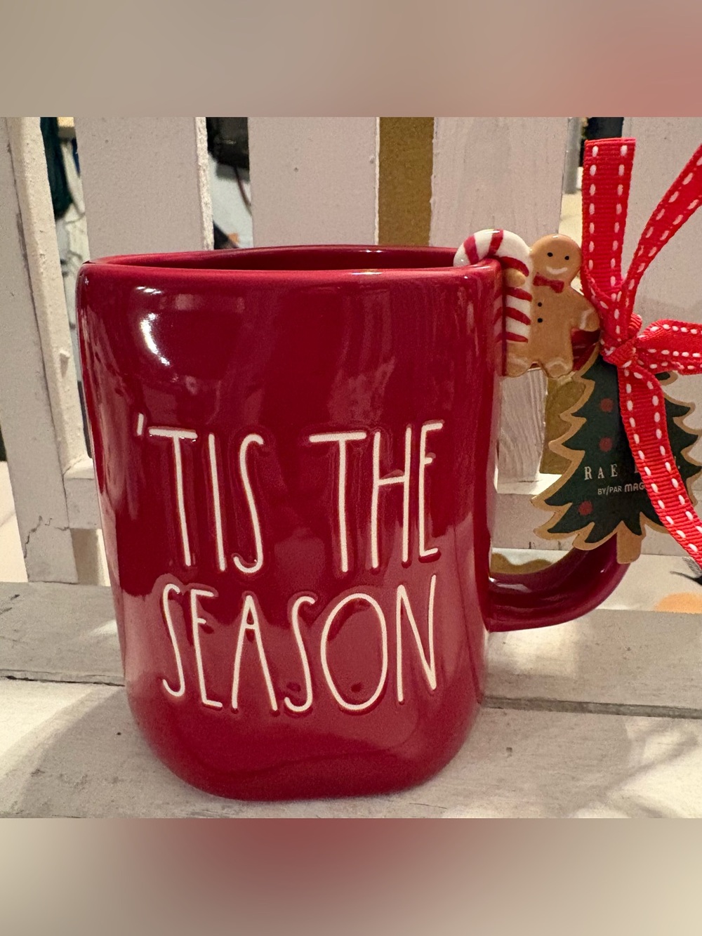 Rae Dunn Red 'Tis The Season Ceramic Mug with Holiday Charm